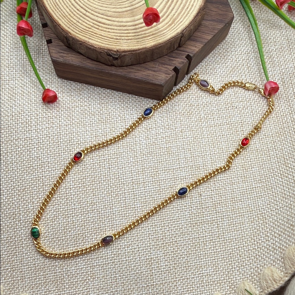 Second Hand ✋🏻Elegant Gold Chain Choker with Multicolor 925 vermeil